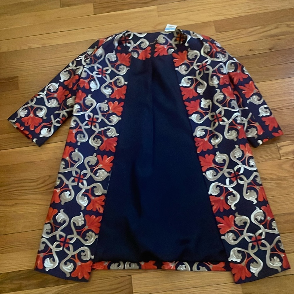 NWT J. McLaughlin Sussex Jacket Mega Suisse Navy/Coral Open Front XS